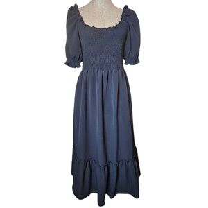 Hill House The Nap Dress Louisa - Women's Size Large - Black Crepe Smocked Midi
